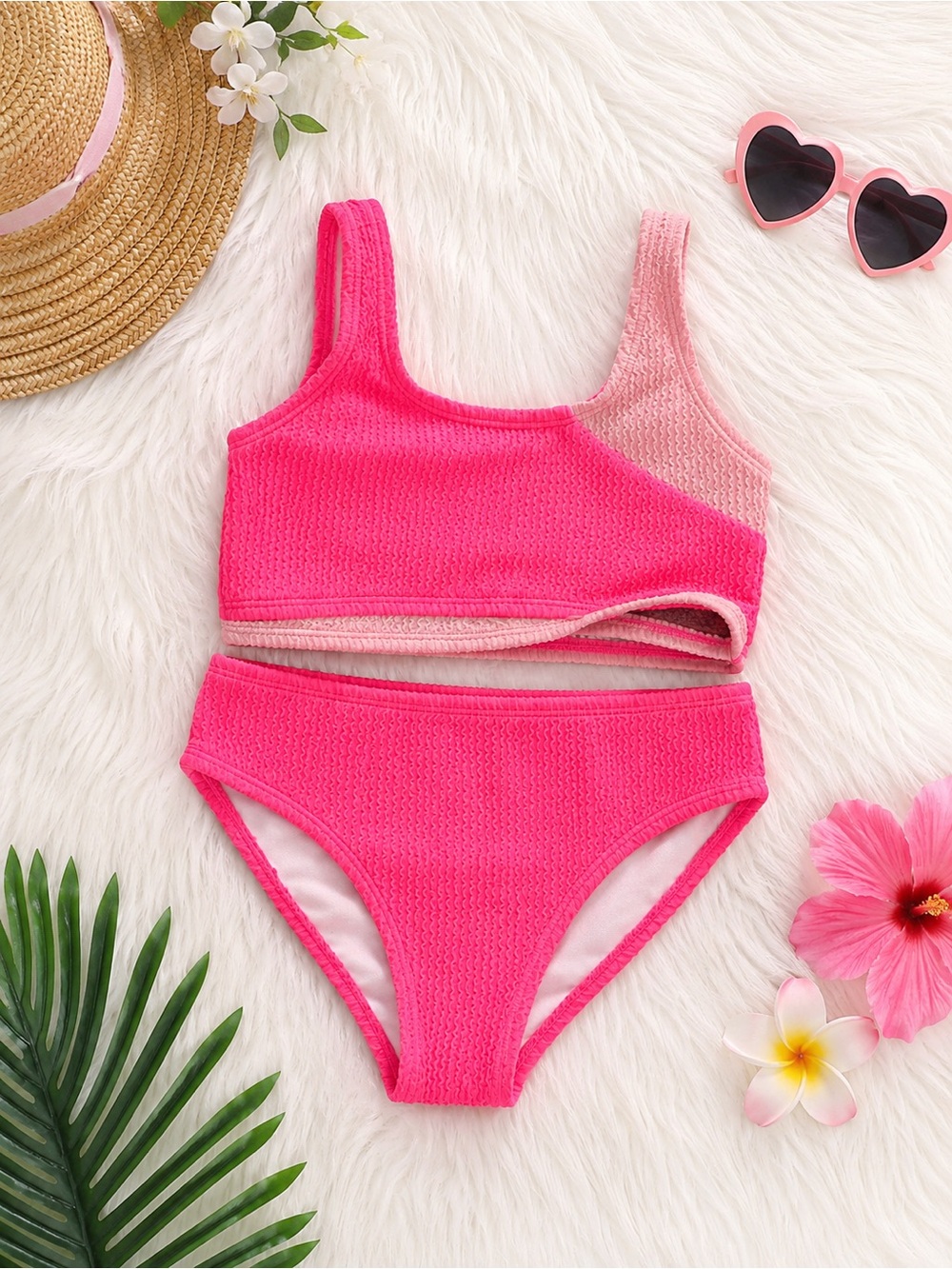 SHEIN Two-Tone Pink Textured Bikini Set